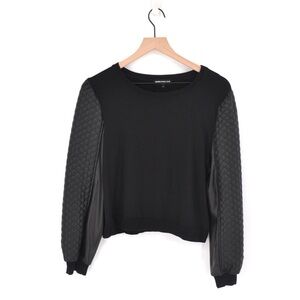 Generation Love Quilted Faux Leather Sleeve Sweatshirt Crewneck Black Women's S